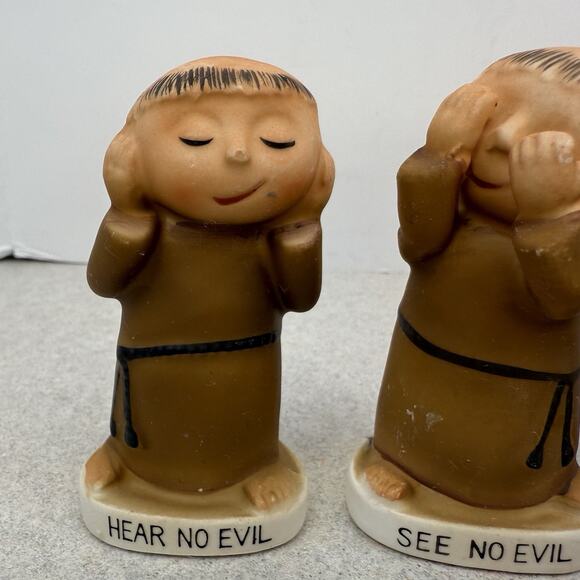 Vintage Set of 3 NORCREST Friars Munks No Evil - See Hear‎ Speak F579 Japan - Picture 2 of 9